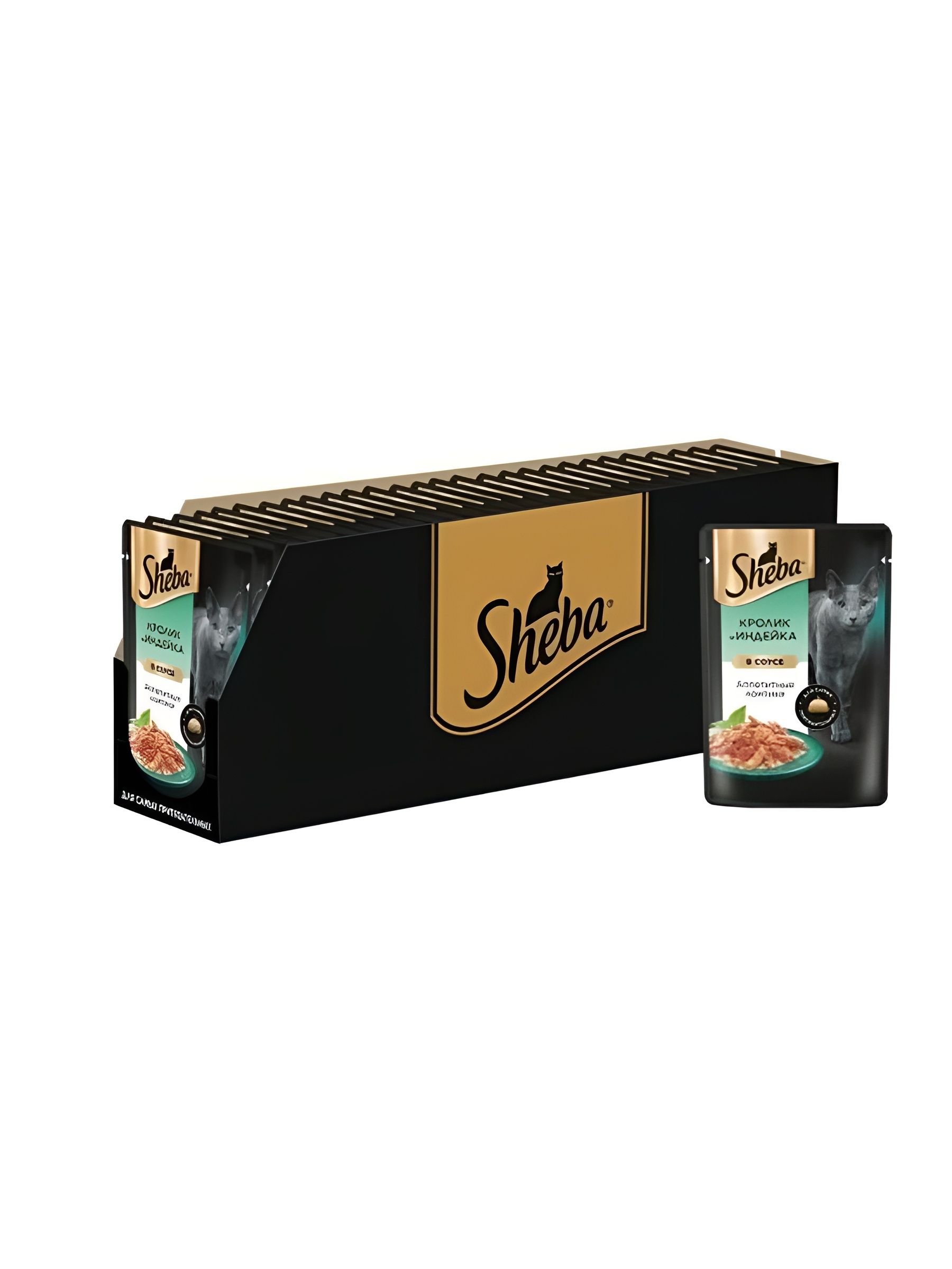 Sheba. Влажный корм для кошек, кролик - индейка, ломтики в соусе 28шт x 75 гр