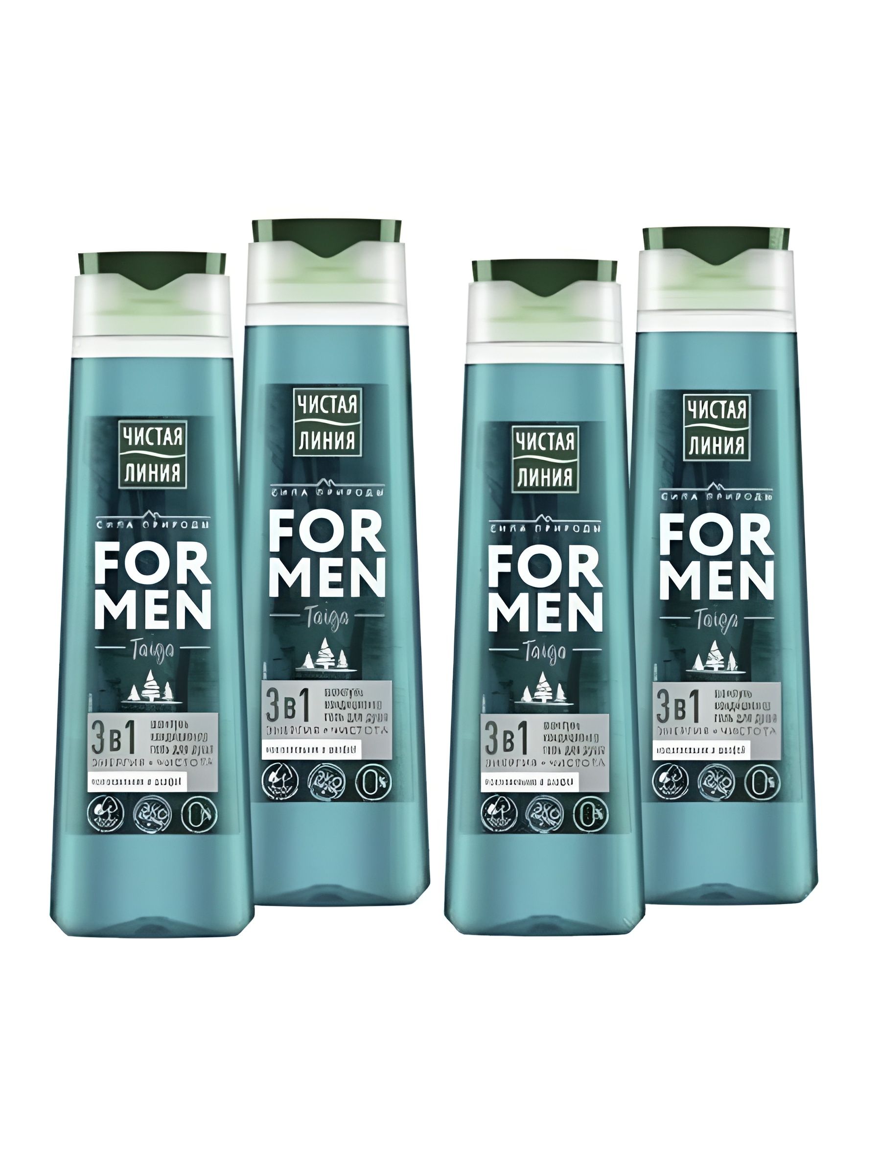 Гель для душа и шампунь с кондиционером Чистая Линия For Men (для мужчин) Энергия и чистота 3в1, 400 мл, 4 шт