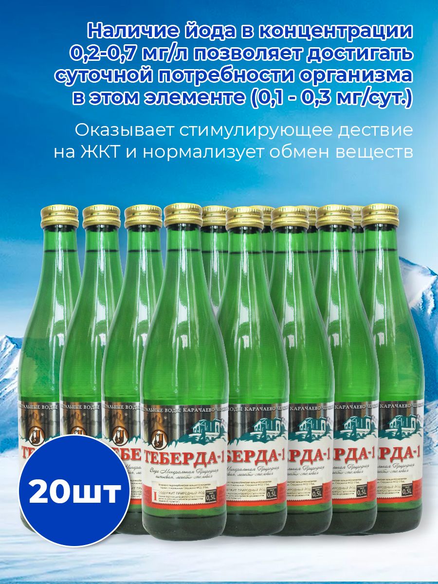 Вода минеральная Теберда 0,5л стекло газированная (упаковка 20 шт.)