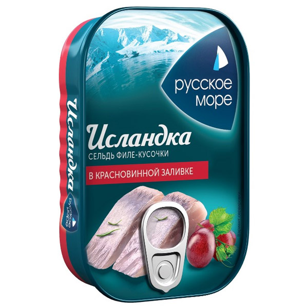 Исландка сельдь кусочки филе в красном вине Русское Море 115 гр