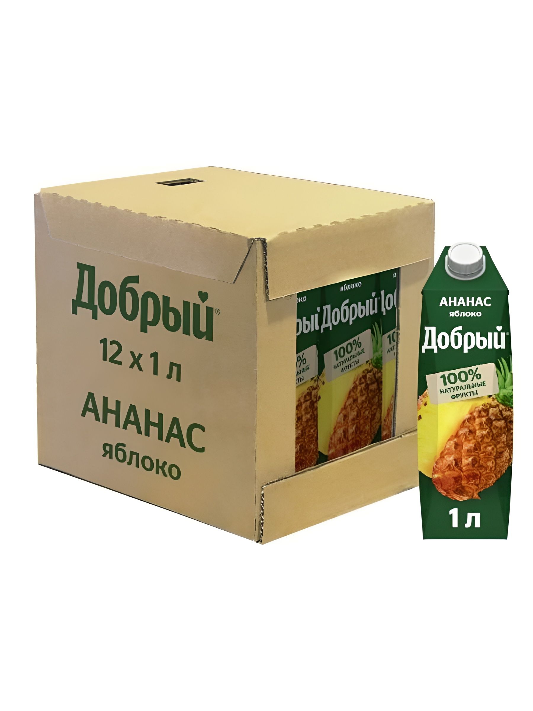 Нектар Добрый Ананас - Яблоко, 1 л. Упаковка 12 шт.