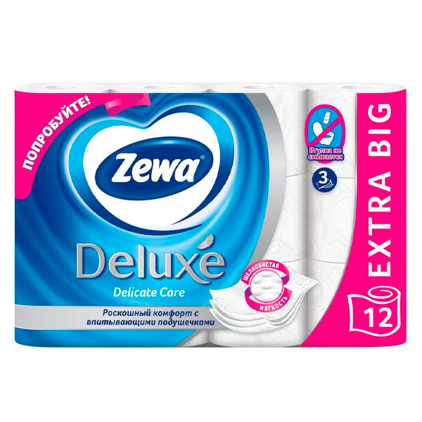Туалетная бумага Zewa Deluxe белая 3х-слойная (12шт.)