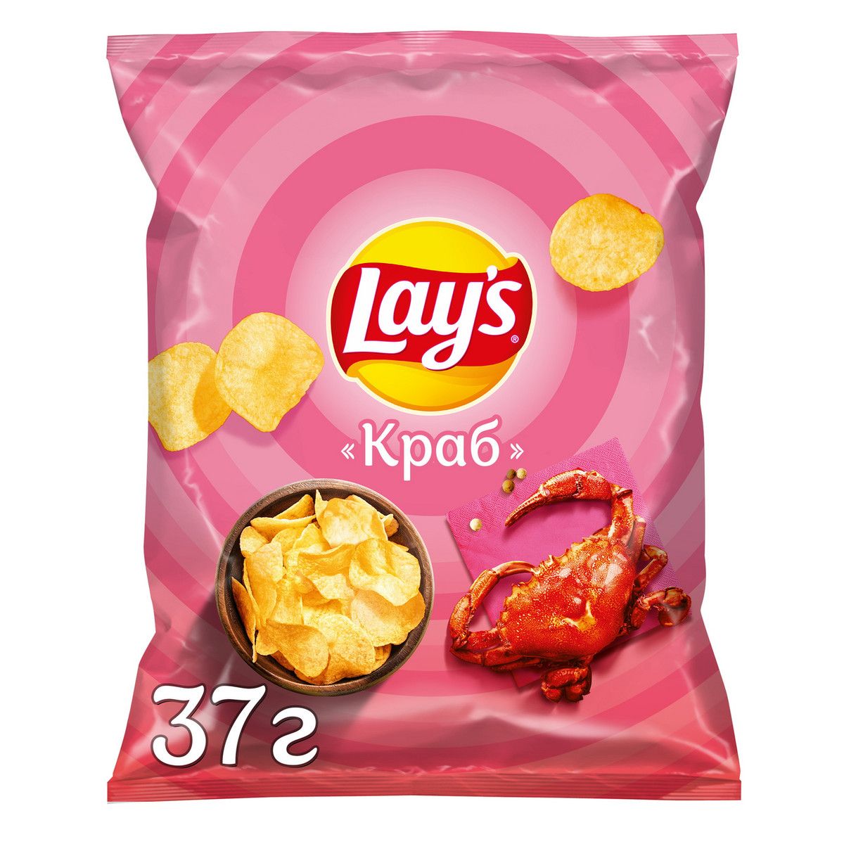 Чипсы Lay's Краб, 37г. Упаковка 36шт. Набор 4 упаковки.