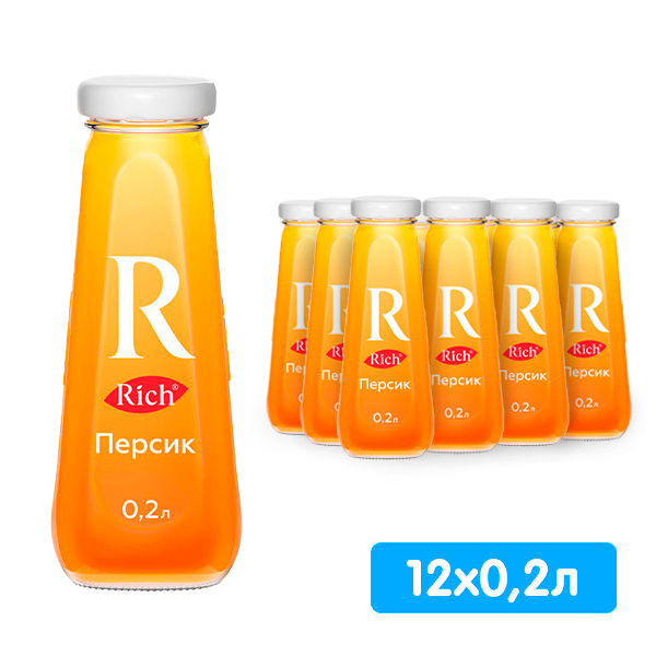 Нектар Rich персик 0.2 литра, стекло, 12 шт. в уп.
