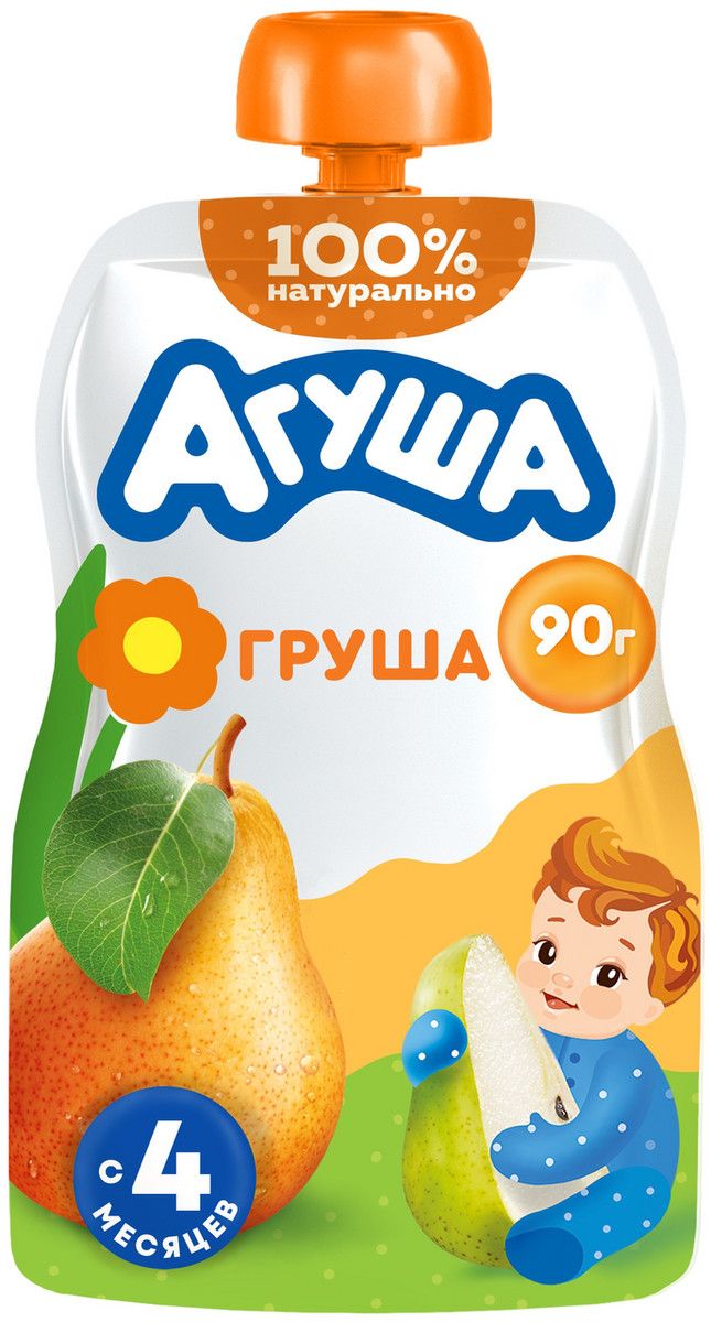 Пюре фруктовое детское Агуша Груша с 4 месяцев, 90г х 10 шт