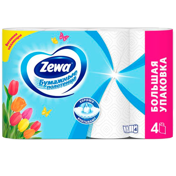 Бумажные полотенца Zewa белые 2 слоя (4 шт)