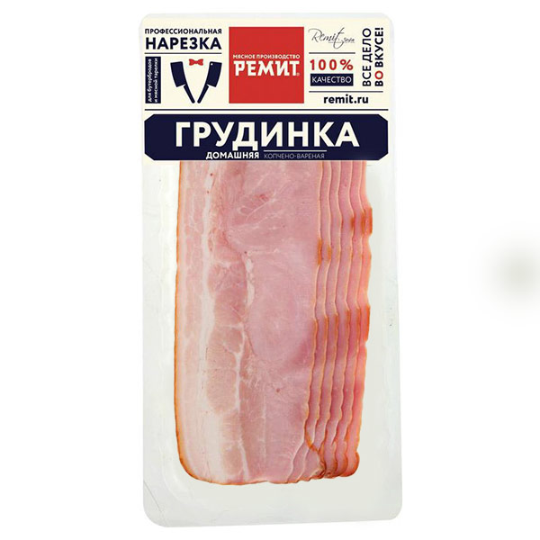Грудинка Домашняя Ремит варёно-копчёная нарезка 150 гр