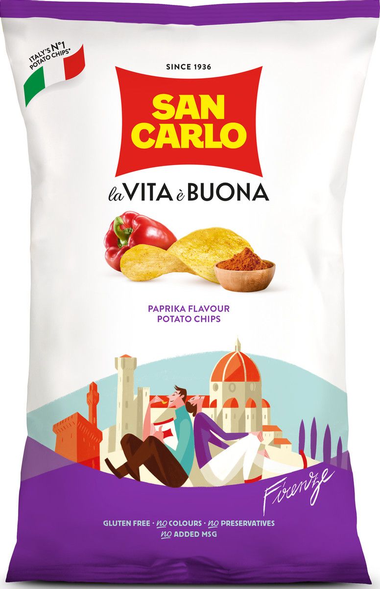 Чипсы San Carlo Паприка, 150г. Упаковка 16 шт. Набор 2 упаковки.