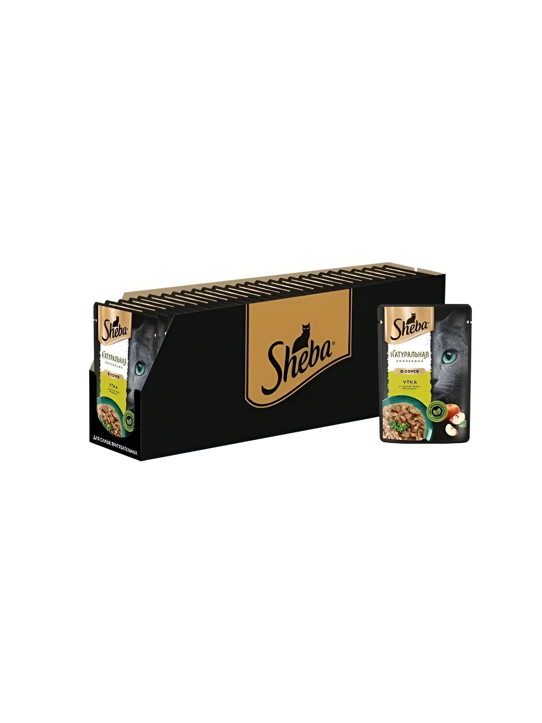 Sheba. Влажный корм для кошек,утка с яблоками, кусочки в соусе 28шт x 75 гр