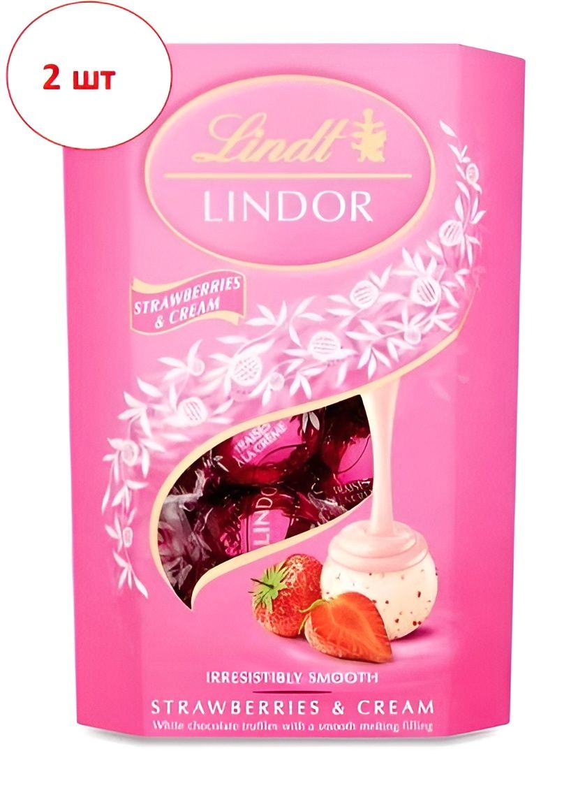 Конфеты шоколадные Lindor Strawberries & Cream (клубника со сливками), 200 гр. 2 шт.