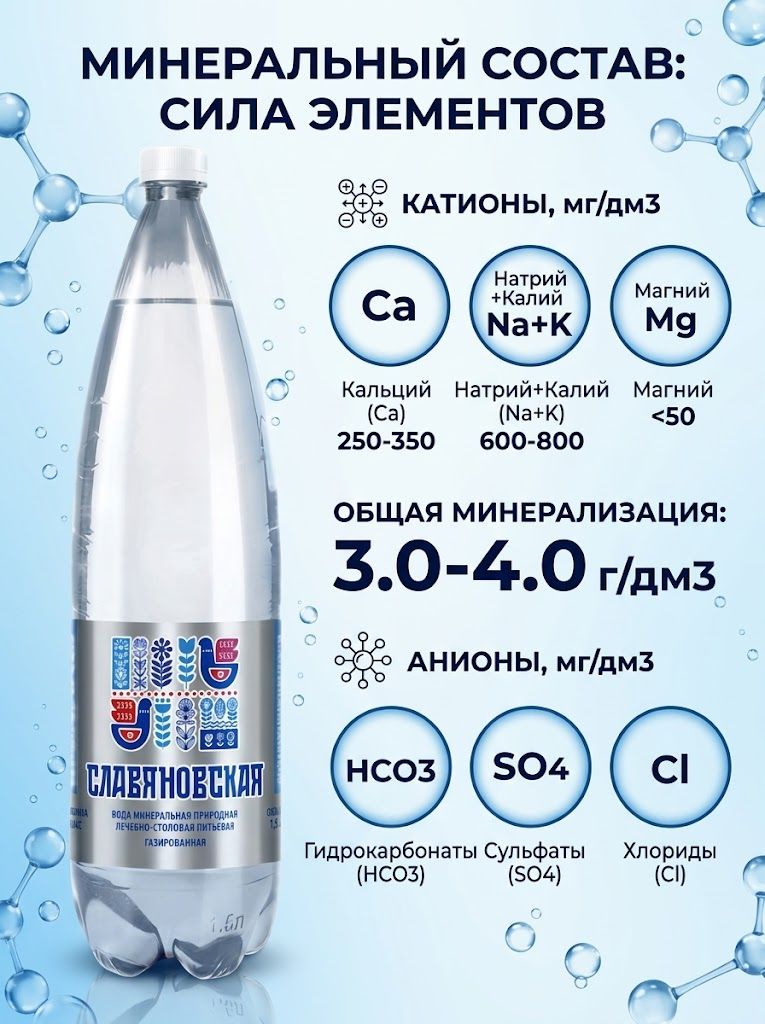 Вода лечебно-столовая Славяновская 1литр, газ, пэт х 12 шт.
