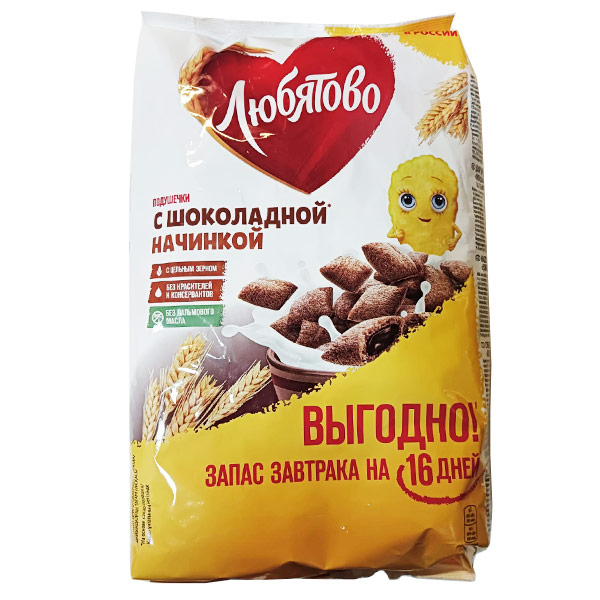 Готовый завтрак Любятово подушечки с шоколадной начинкой 500 гр