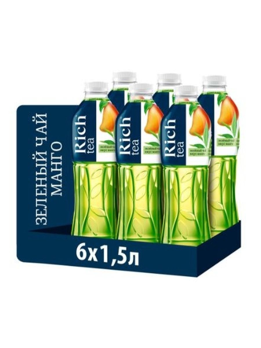 Холодный чай Rich tea зеленый со вкусом манго, 1500 мл. Упаковка 6 шт.