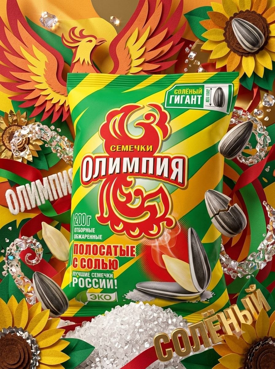 Семечки обжаренные отборные соленые "Олимпия" (полосатые с солью) 200г х 10шт.