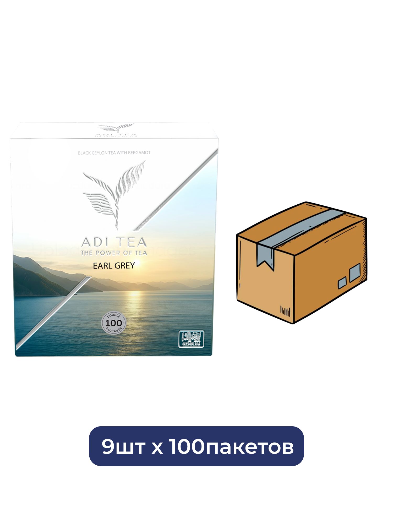 Чай черный пакетированный ADI TEA Earl Grey 100 пакетиков х 9шт.