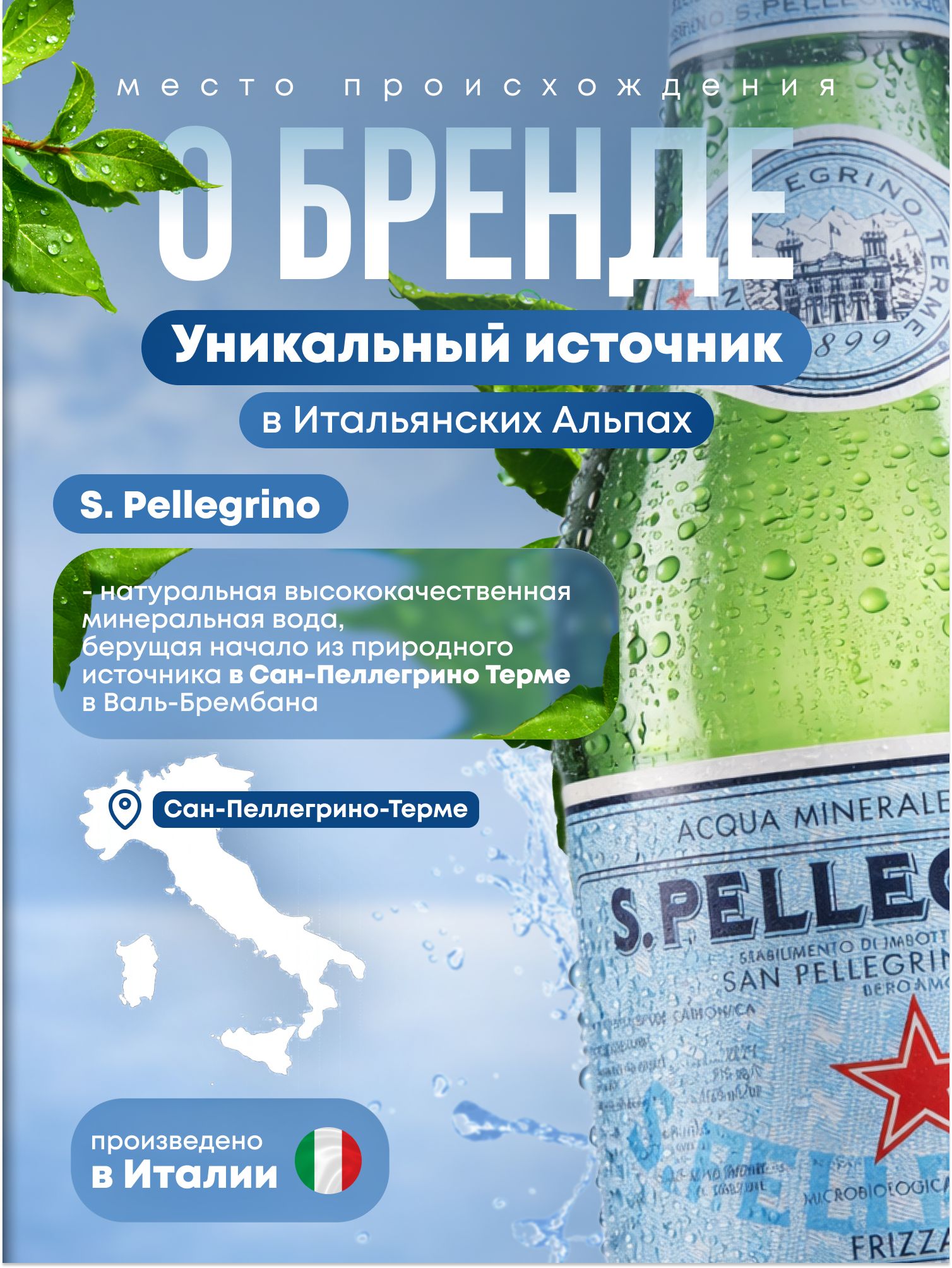Вода San Pellegrino минеральная, газированная, стекло 750мл х 12 шт
