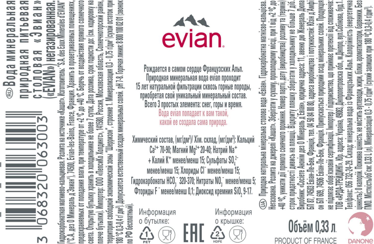 Evian 0,33л.*48шт. Эвиан Вода минеральная природная столовая
