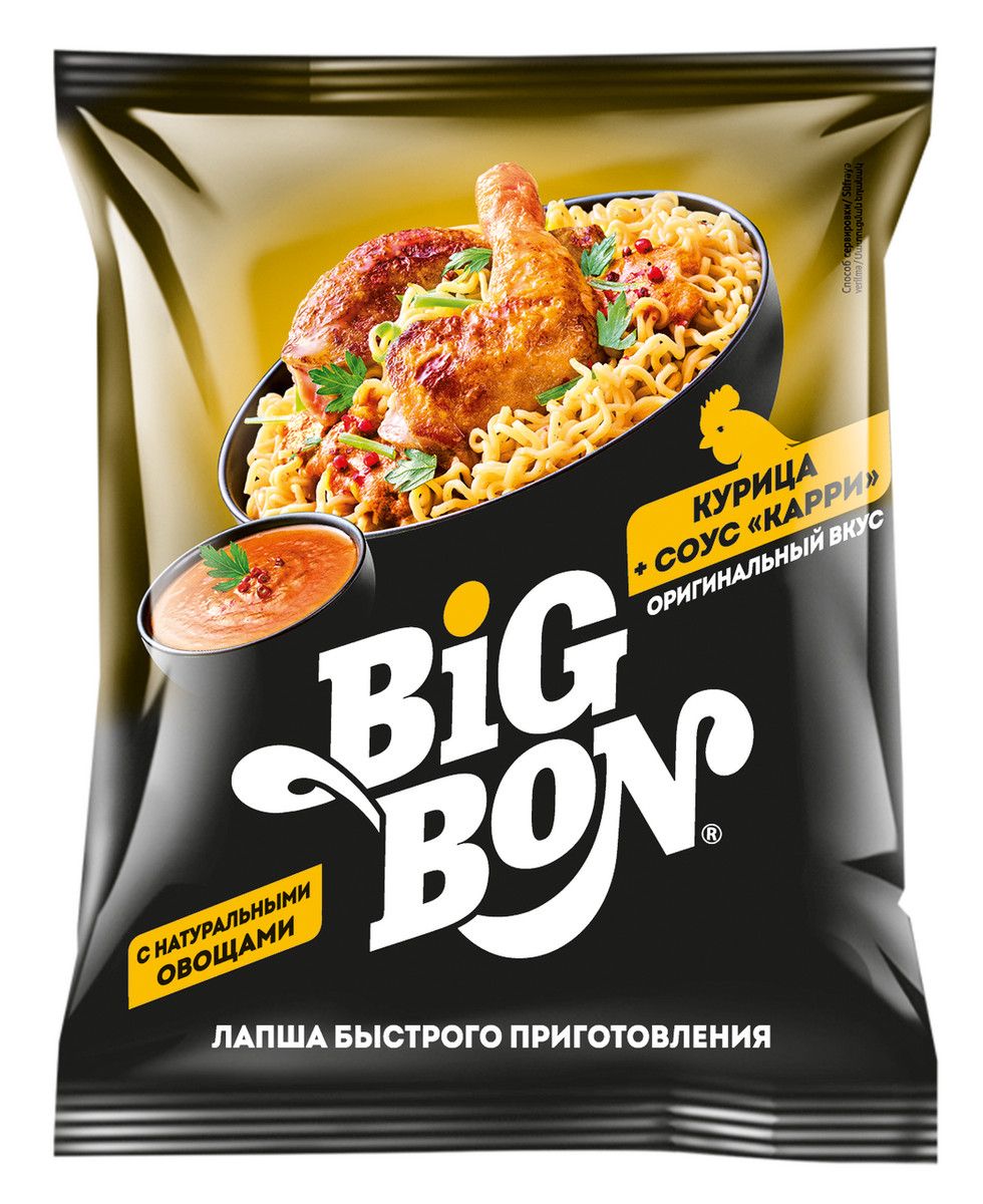 Лапша быстрого приготовления BigBon Курица + соус карри, 75г х 48 шт.