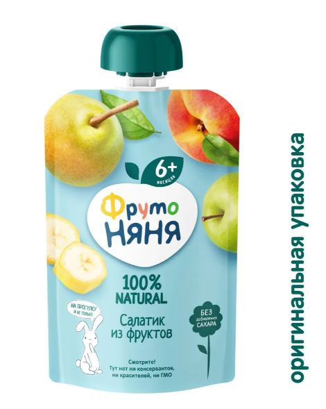 Пюре фруктовое детское ФрутоНяня Фруктовый салатик с 5 месяцев, 90г. Упаковка 12 шт.