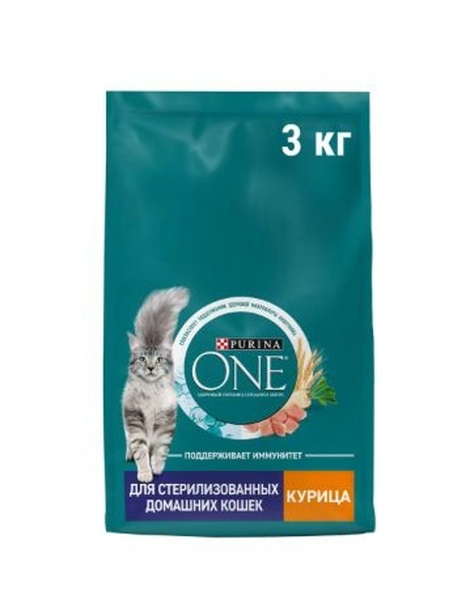 Корм сухой Purina One для стерилизованных домашних кошек с высоким содержанием курицы, 3кг