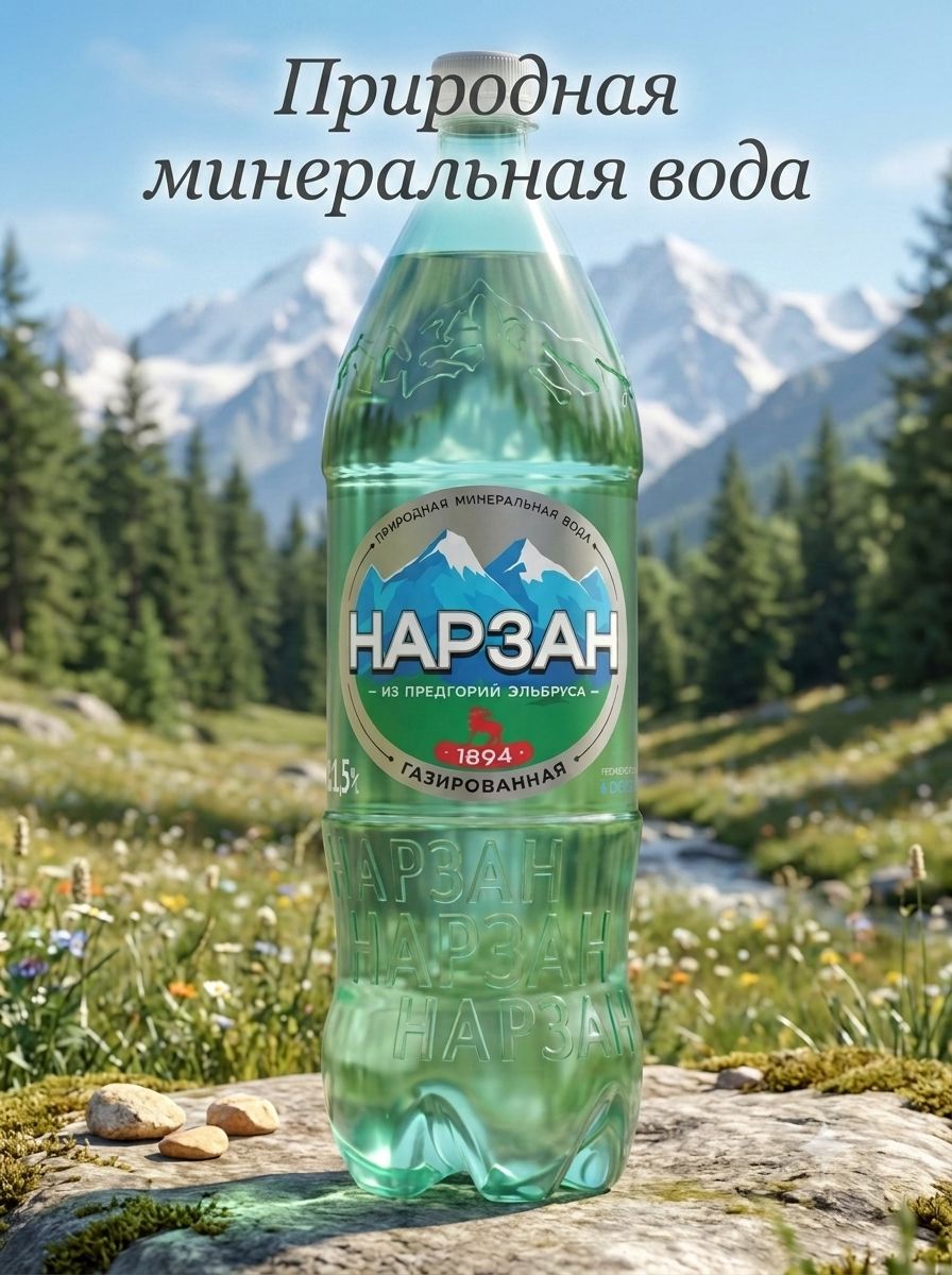 Вода минеральная газированная Нарзан 6 шт по 1,5 л ПЭТ