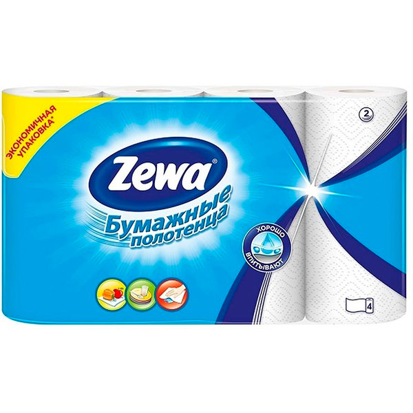 Бумажные полотенца Zewa белые 2 слоя (4 шт)