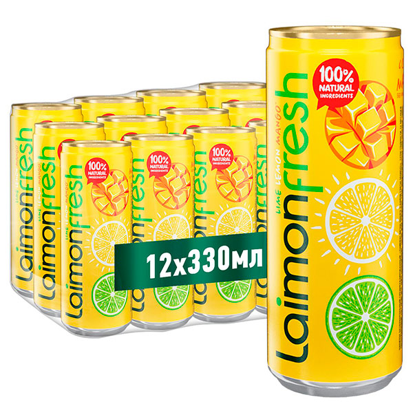 Напиток Laimon Fresh Mango 0.33 литра, среднегазированный, ж/б, 12 шт. в уп.
