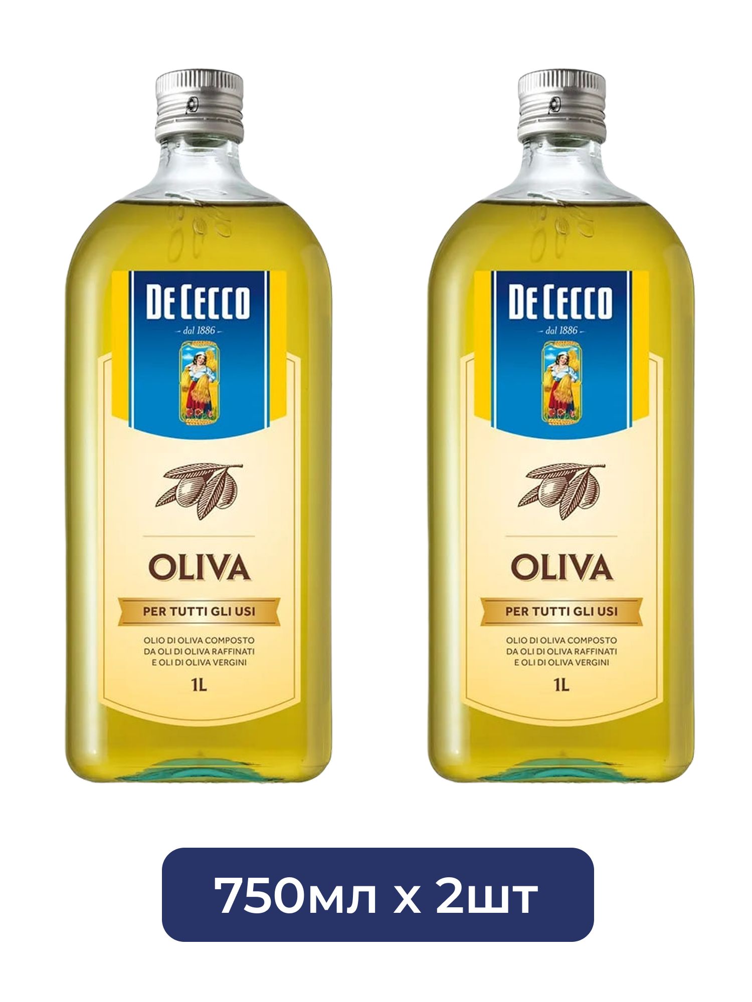 Масло оливковое De Cecco Oliva, 1л х 2шт.