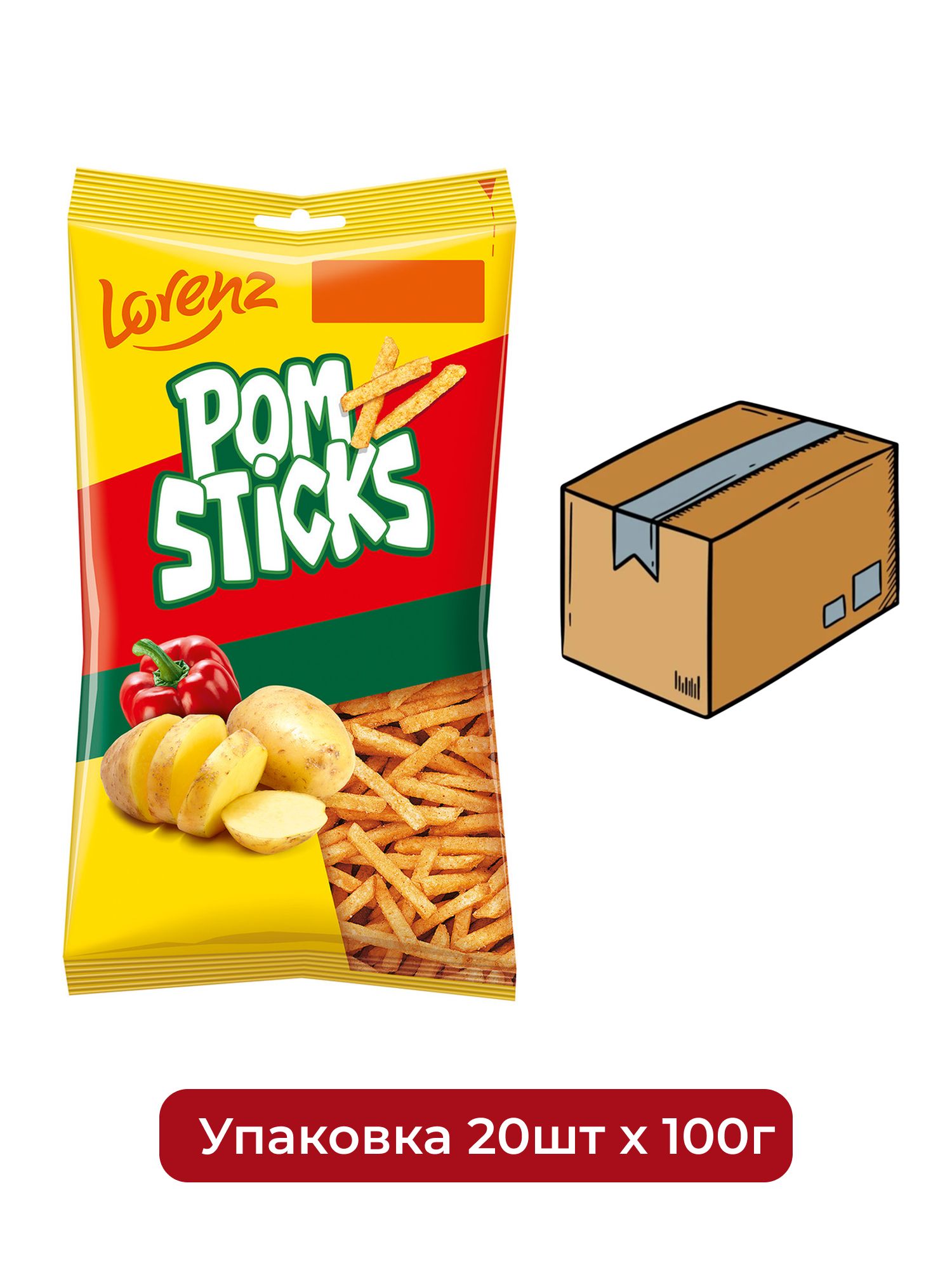Чипсы Lorenz Pomsticks соломкой Паприка, 100г. Упаковка 20шт. Набор 4 упаковки.