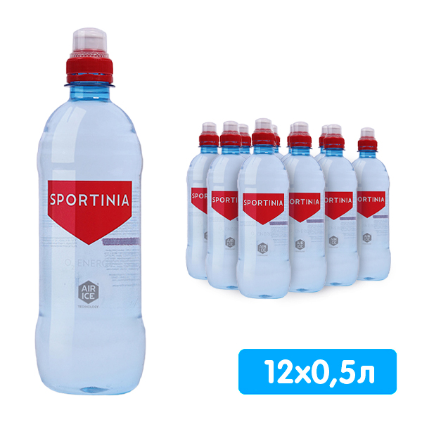 Вода Sportinia О2 Energy 0.5 литра, спорт, без газа, пэт, 12 шт. в уп.