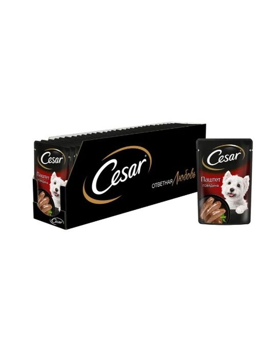 Влажный корм Cesar для взрослых собак, паштет с говядиной, 28 шт по 80г