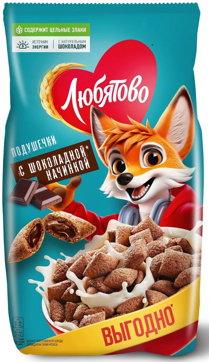 Готовый завтрак Любятово Подушечки с шоколадной начинкой, 500г х 9 шт.