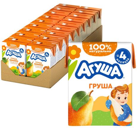 Сок детский Агуша Груша с 4 месяцев, 200мл (Упаковка 18 шт)