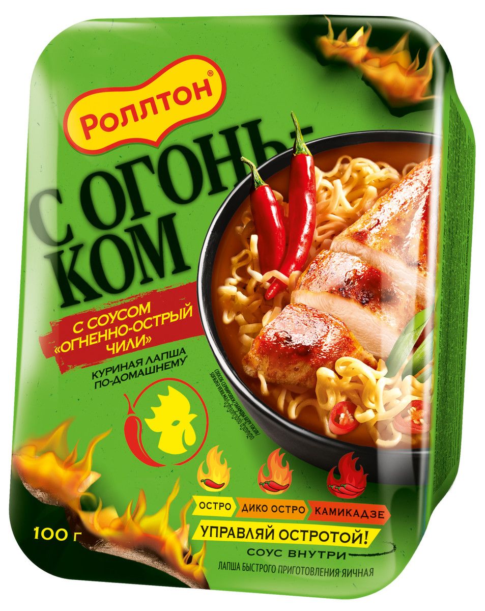 Лапша быстрого приготовления Роллтон куриная с соусом чили, 100гх 12 шт.