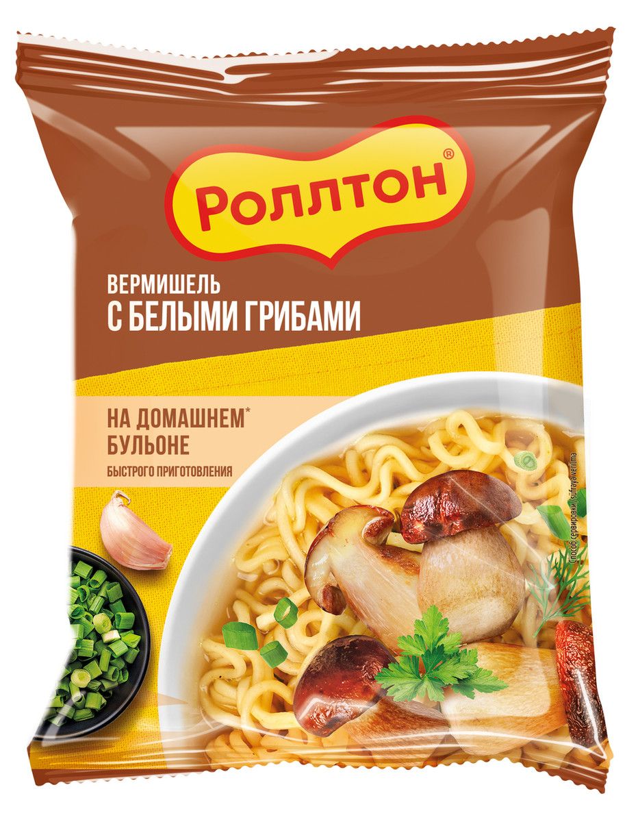Вермишель быстрого приготовления Роллтон с белыми грибами, 60г х 18 шт.