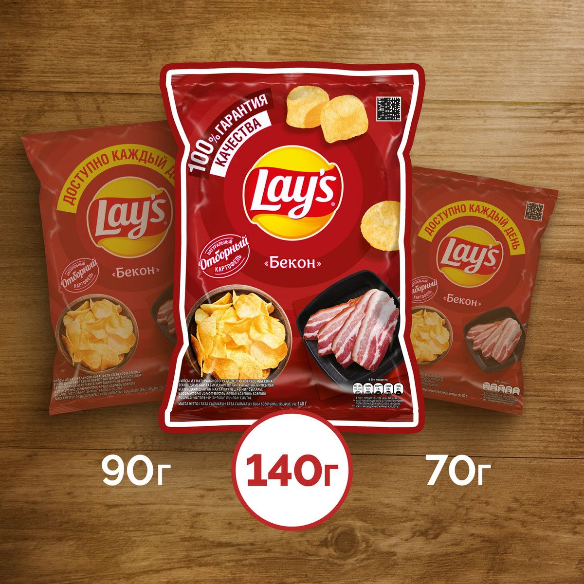 Чипсы Lay's бекон, 140г. Упаковка 19шт. Набор 4 упаковки.
