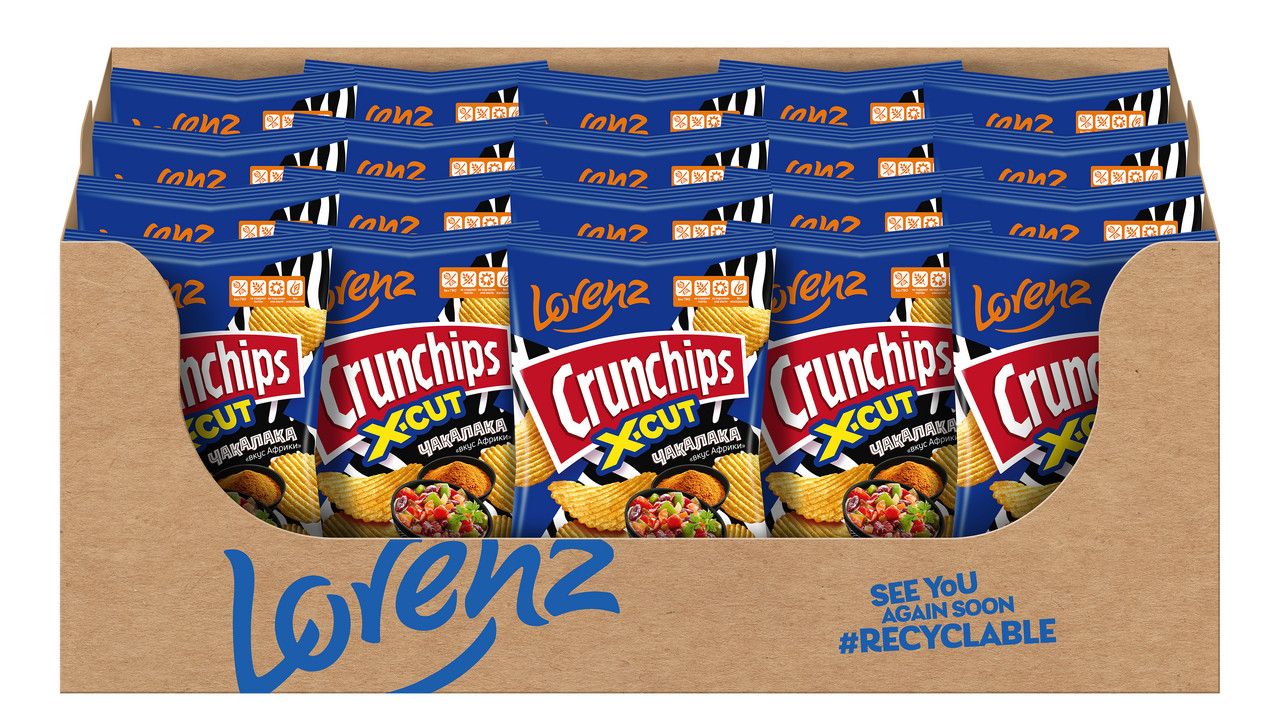 Чипсы Lorenz Crunchips X-Cut рифленые Чакалака, 130г. Упаковка 20шт. Набор 2 упаковки.