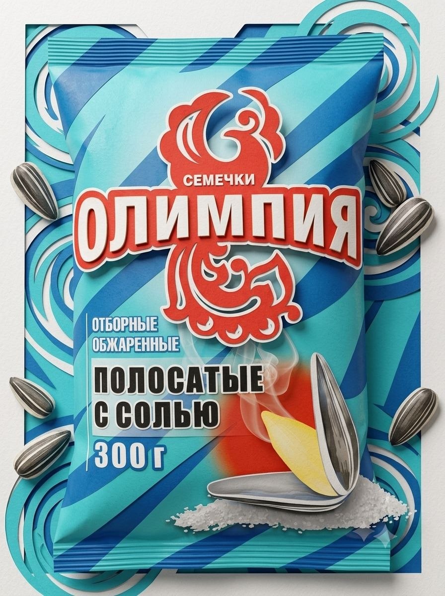 Семечки обжаренные отборные соленые "Олимпия" (полосатые с солью), 300г х 7шт.