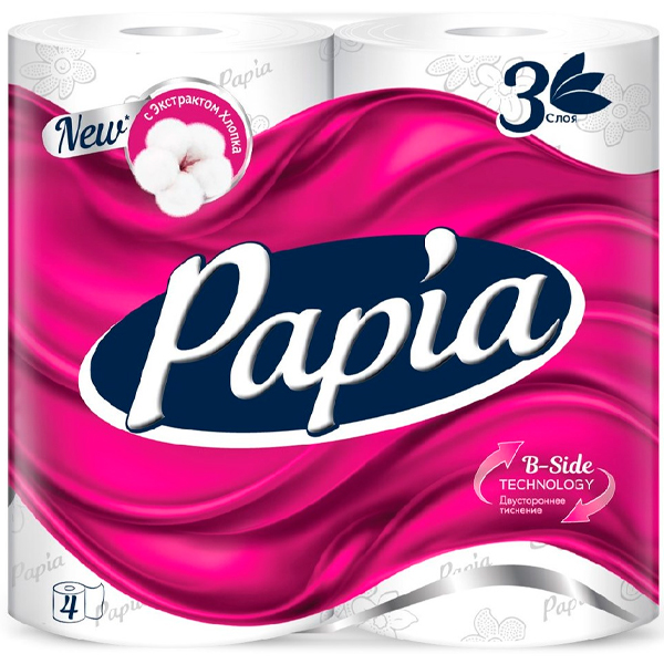 Туалетная бумага Papia белая 3 слоя (4 шт)