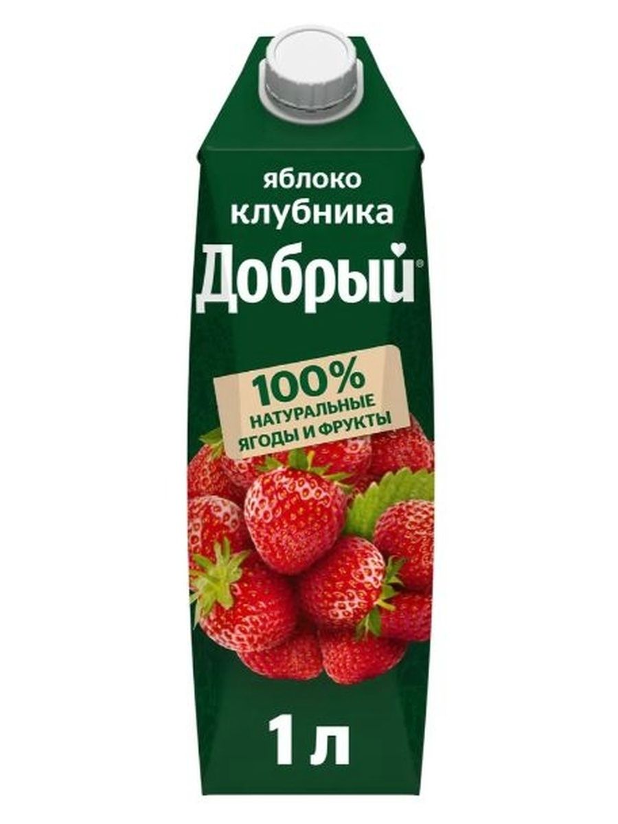 Напиток сокосодержащий Добрый Яблоко - Клубника, 1000 мл. Упаковка 12 шт.