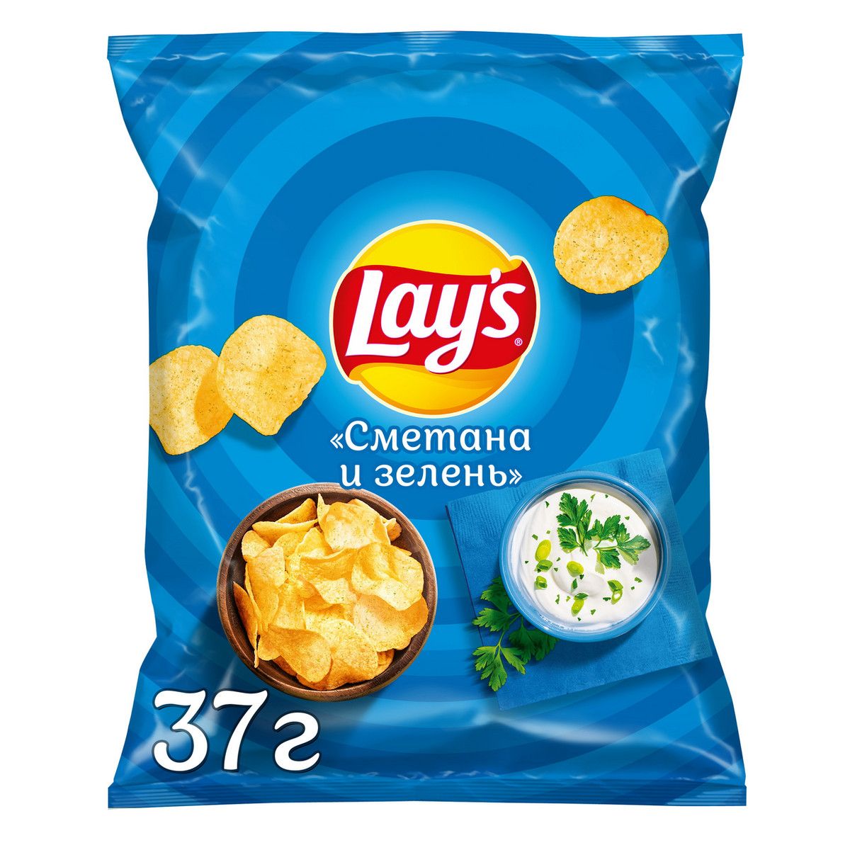 Чипсы Lay's Сметана и зелень, 37г. Упаковка 36шт. Набор 2 упаковки.