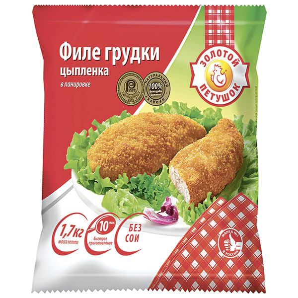 Филе куриной грудки Золотой петушок в панировке замороженное 1.7 кг