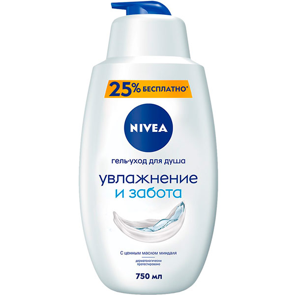 Гель для душа Nivea увлажнение и забота с маслом миндаля 750мл