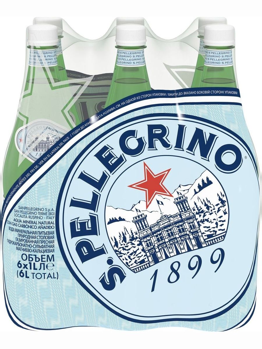 Вода San Pellegrino минеральная, газированная, 1 л х 6 шт