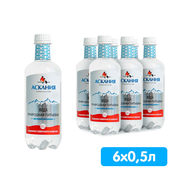 Вода Ascania 0.5 литра, без газа, пэт, 6 шт. в уп.