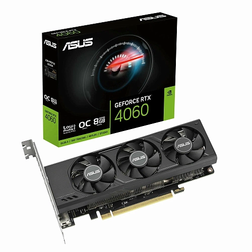 Видеокарта ASUS GeForce RTX 4060 8192Mb, Low Profile OC Edition 8G (RTX4060-O8G-LP-BRK) 2xHDMI, 2xDP, Ret (Чёрный)