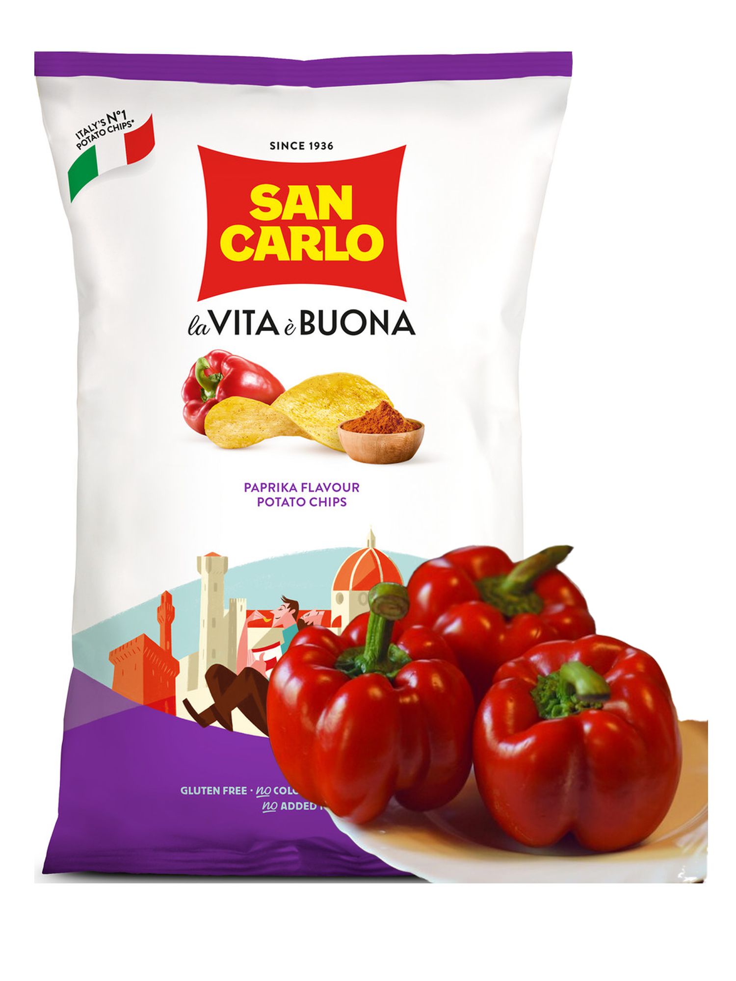 Чипсы San Carlo Паприка, 150г. Упаковка 16 шт. Набор 2 упаковки.