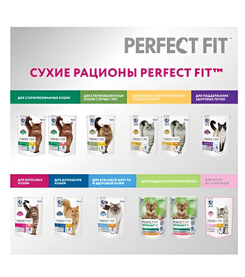 Корм сухой Perfect Fit Здоровье почек для взрослых кошек с лососем, 650г