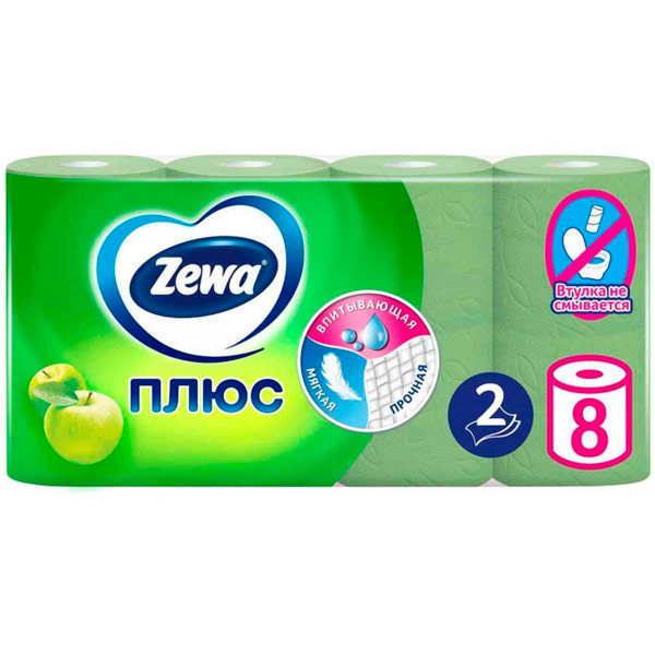 Туалетная бумага Zewa Плюс (яблоко) (8шт.)