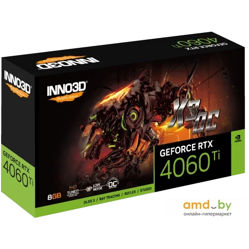 Видеокарта Inno3D GeForce RTX 4060 Ti 8192Mb, X3 OC 8Gb (N406T3-08D6X-171153L) 1xHDMI, 3xDP, Ret (Чёрный)